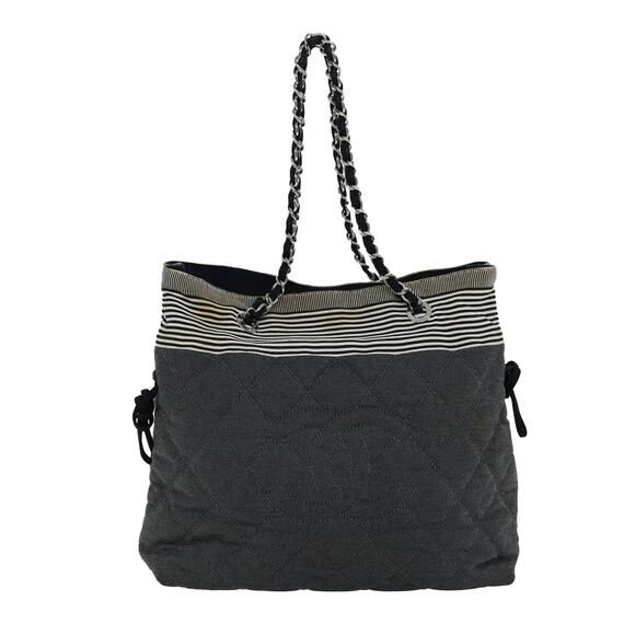 CHANEL Matelasse Chain Coco Mark Tote Bag Canvas Gray CC - Picture 1 of 16